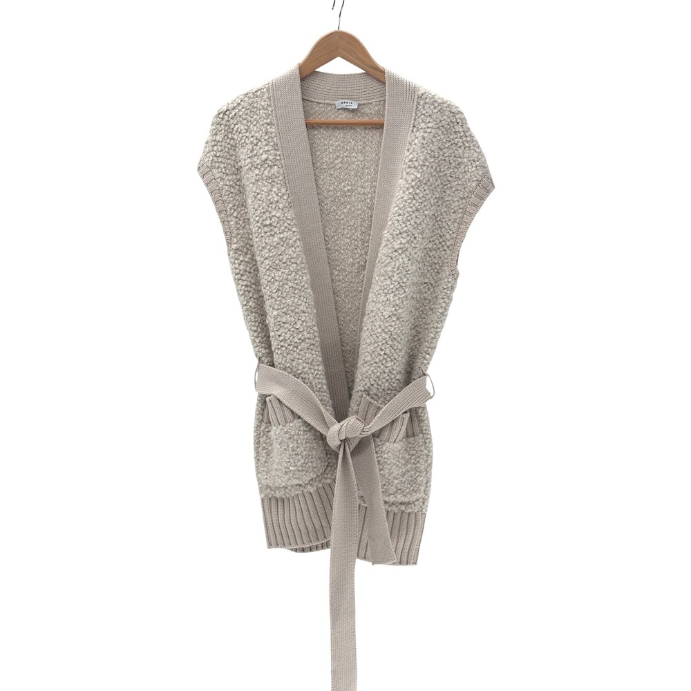 Akris Cardigan Sweater Long Boucle Alpaca Wool Chunky Women 4 Beige Off White